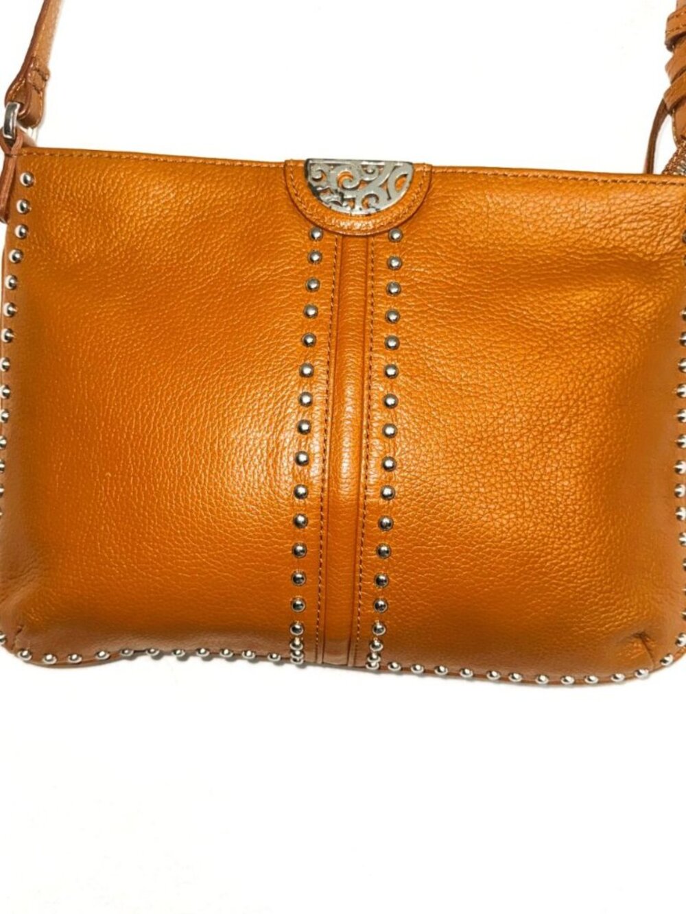 Cognac Brighton Studded Pebbled Leather Crossbody Organizer Bag